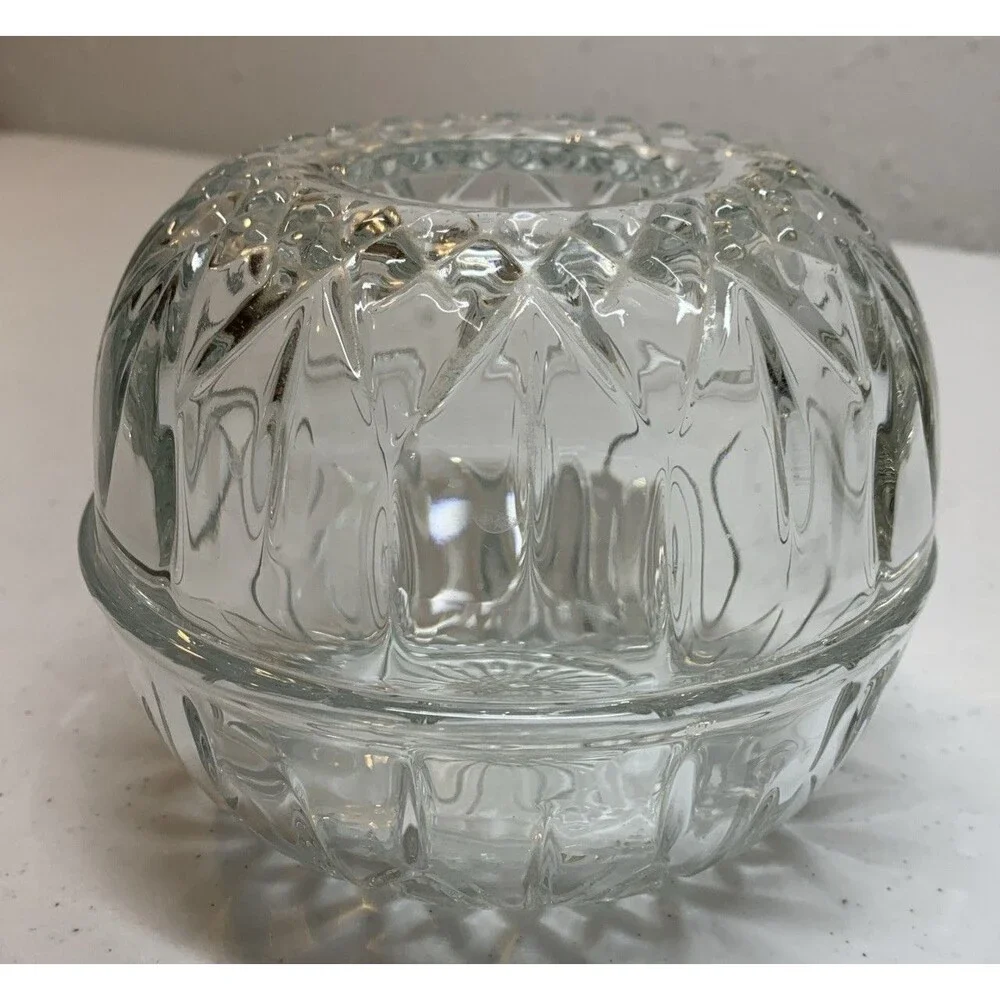 Vintage Homco Clear Glass Fairy Lamp Candle Holder Diamond Cut Dome & Ribbed